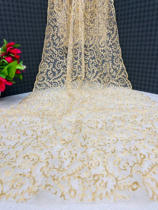 Golden Embroidery Work Women Fancy Net Dupatta  uploaded by Miss Lady Fashion on 6/14/2023