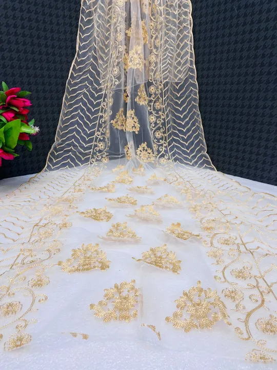 Golden Embroidery Work Women Fancy Net Dupatta  uploaded by Miss Lady Fashion on 6/14/2023