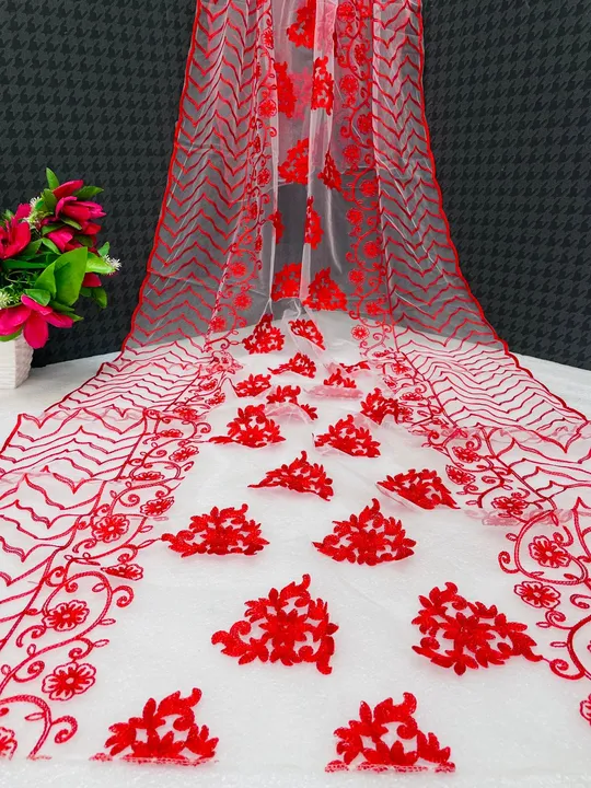 Red Embroidery Work Women Fancy Net Dupatta  uploaded by Miss Lady Fashion on 6/14/2023