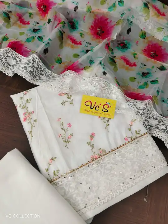 *VC COLLECTION*😇

*Pure chanderi (soft) designer unstich shirt with thread embroider 
 uploaded by The fashion world on 6/14/2023