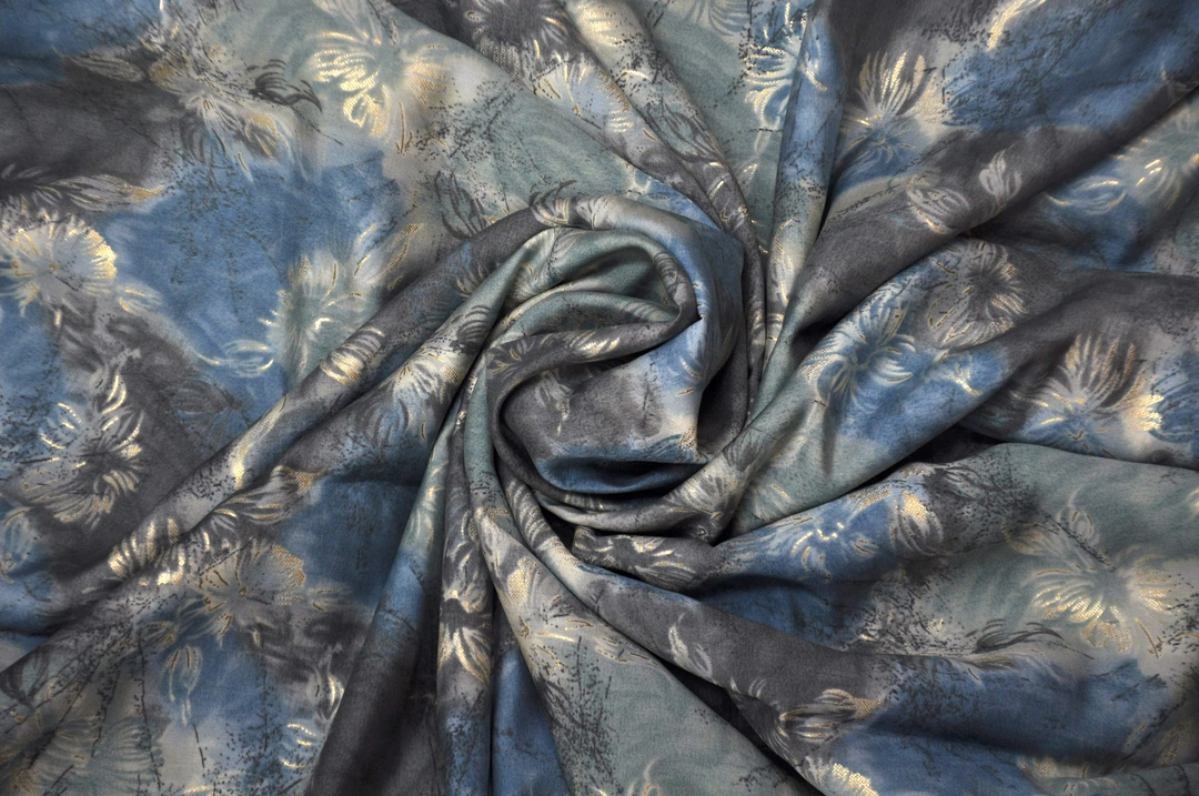 Blue With Grey Abstract Printed Muslin Fabric  uploaded by Studio Lcx Fashion Pvt. Ltd. on 6/14/2023