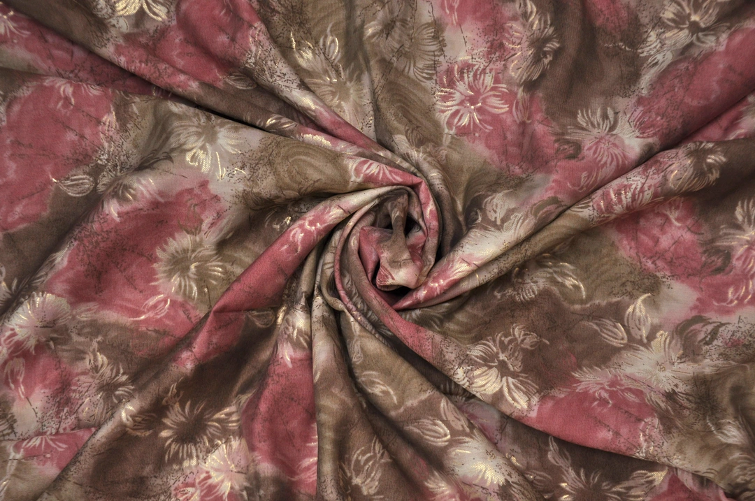 Pink With Brown Abstract Printed Muslin Fabric  uploaded by Studio Lcx Fashion Pvt. Ltd. on 6/14/2023