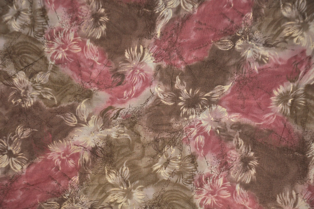 Pink With Brown Abstract Printed Muslin Fabric  uploaded by Studio Lcx Fashion Pvt. Ltd. on 6/14/2023