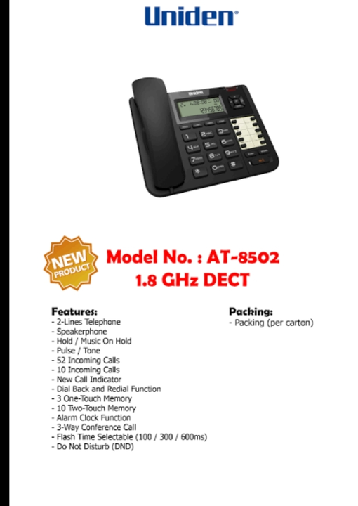 Black Uniden AT 8502 2 Line Landline Speaker Phone, For Office uploaded by Shaksham Inc. on 6/14/2023