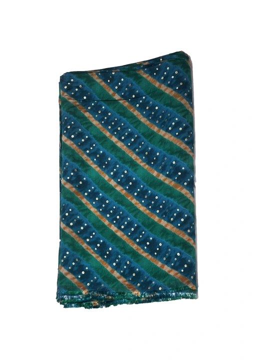 Blue, Green With Gold stripes Muslin Printed Fabric  uploaded by Studio Lcx Fashion Pvt. Ltd. on 6/14/2023