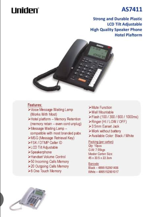 UNIDEN AS7411 Black Corded Landline Phone uploaded by Shaksham Inc. on 6/14/2023