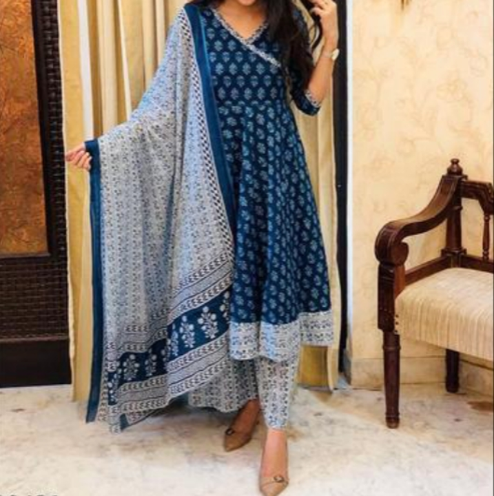 Women Block Printed Anarkali Kurta and Pant Set with Dupatta  uploaded by NR Creations on 6/14/2023