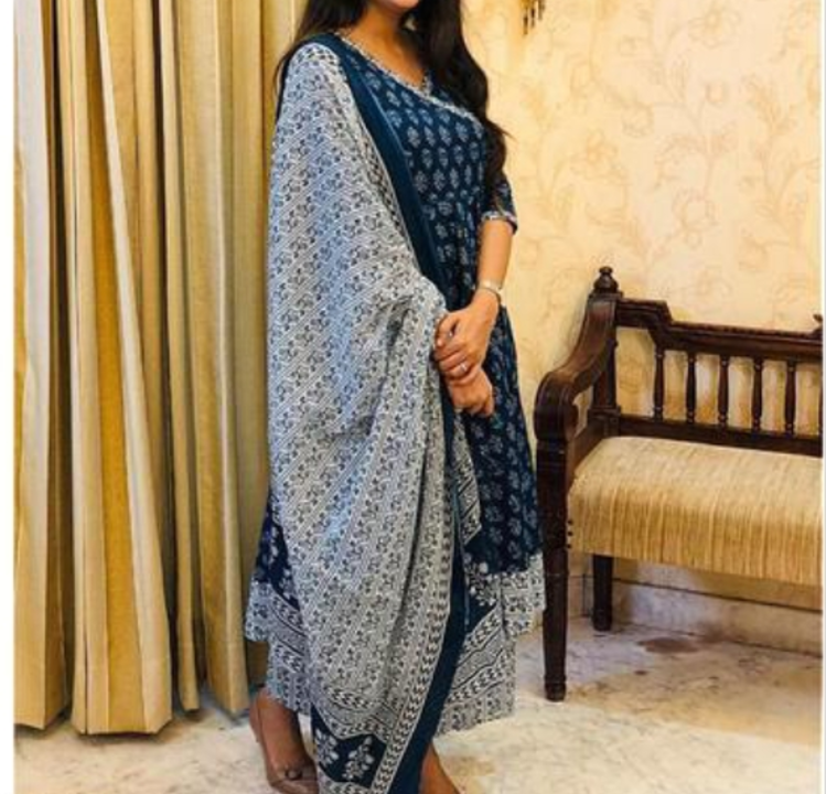 Women Block Printed Anarkali Kurta and Pant Set with Dupatta  uploaded by NR Creations on 6/14/2023