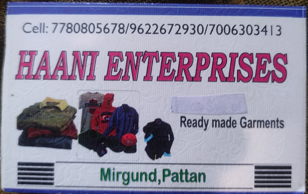 Visiting card store images of Haani readymade garments