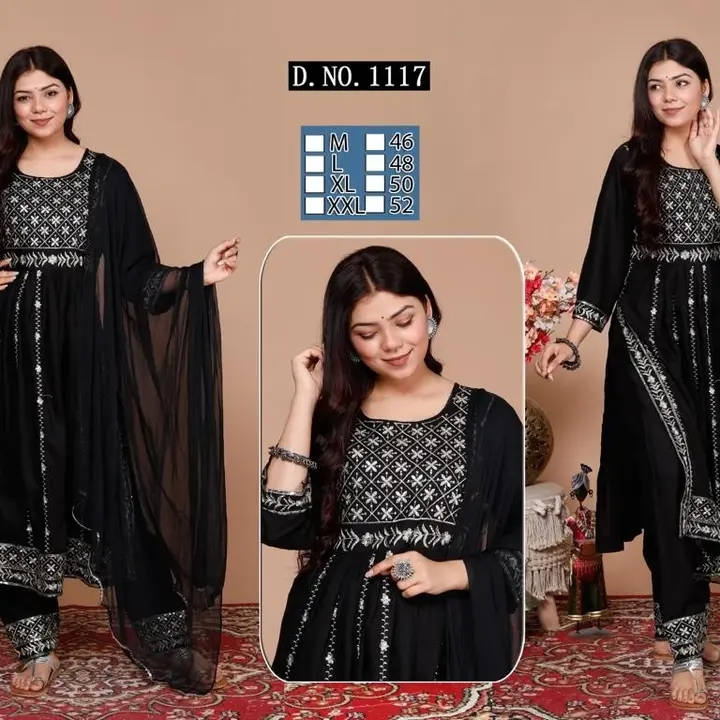 Nayera cut kurti pant dupatta set uploaded by Evergreen on 6/14/2023