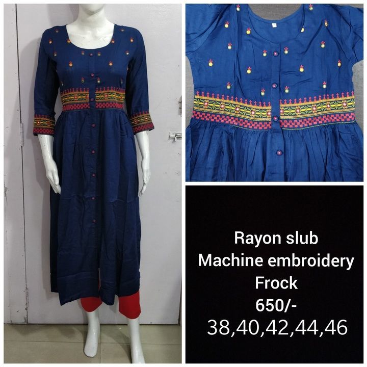 Cotton and rayon hand embroidery kurtis uploaded by business on 3/14/2021