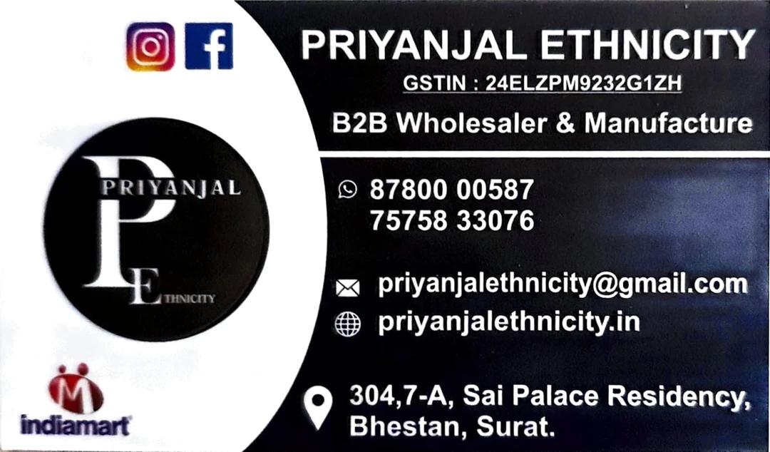 Visiting card store images of Priyanjal Ethnicity