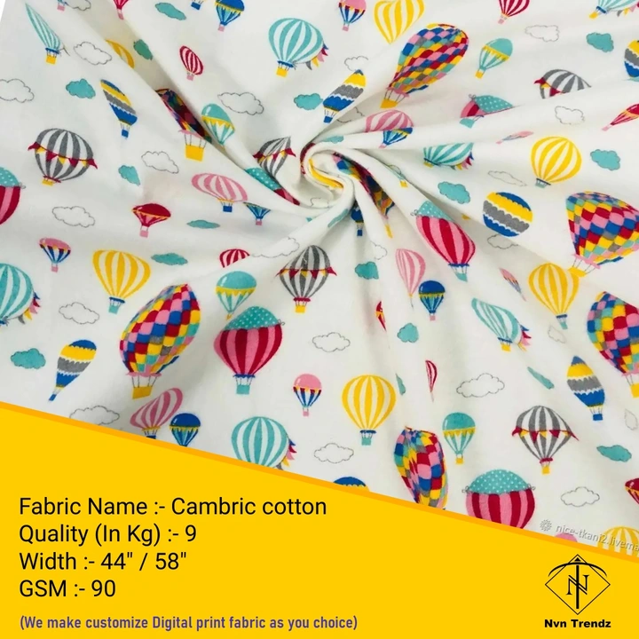Cambric Cotton Digital printed fabric  uploaded by Nvn trendz on 6/14/2023
