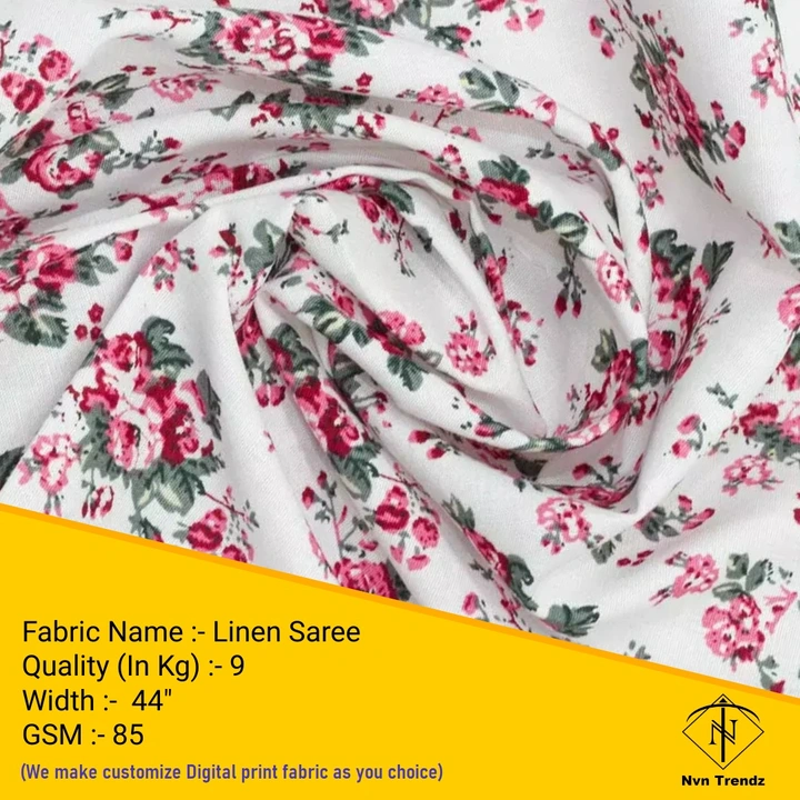 Linen saree Digital Printed fabric  uploaded by Nvn trendz on 6/14/2023
