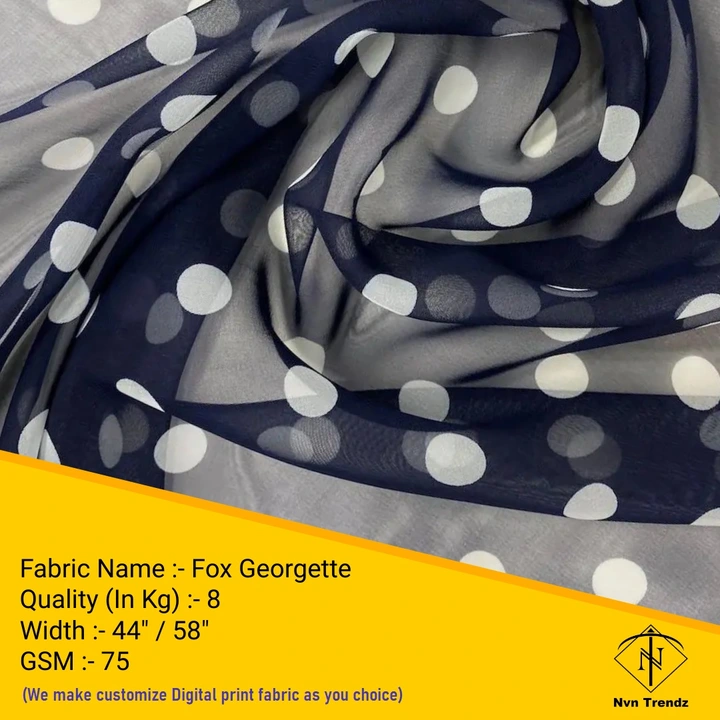 Fox Georgette Digital printed fabric  uploaded by Nvn trendz on 6/14/2023