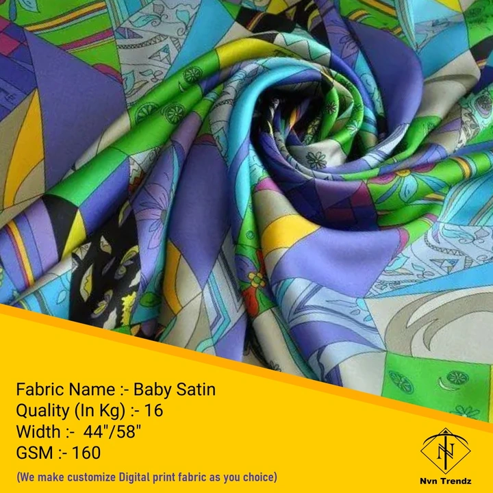 Baby satin Digital Printed fabric  uploaded by Nvn trendz on 6/14/2023