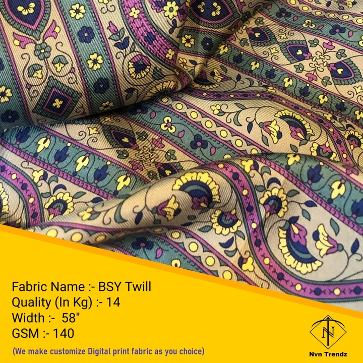 Bsy Twill Digital printed fabric  uploaded by Nvn trendz on 6/14/2023