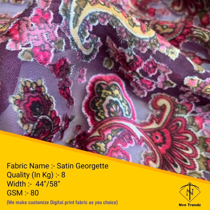Satin Georgette Digital printed fabric  uploaded by Nvn trendz on 6/14/2023