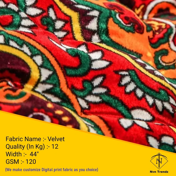 Velvet digital printed fabric  uploaded by Nvn trendz on 6/14/2023