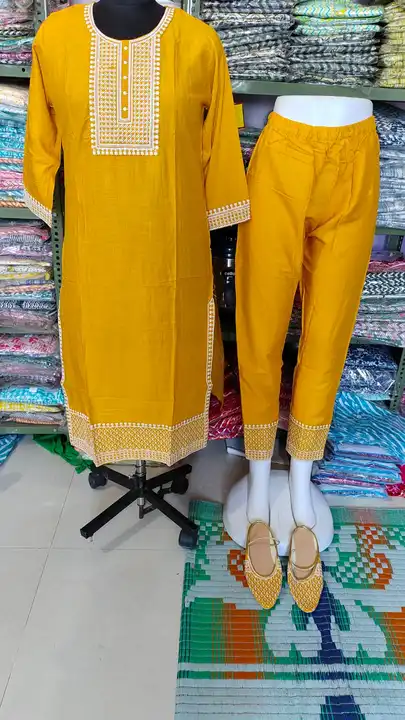 Embroidery work kurta with pant and  attached free size same color famous Jaipuri Juti uploaded by business on 6/15/2023