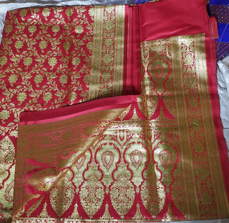 Zari jaal banarasi red satin silk saree  uploaded by business on 6/15/2023
