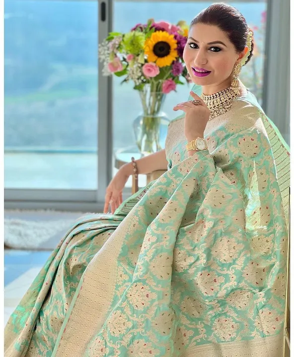 Rich pallu with allovar golden zari weaving design saree  uploaded by Dhananjay Creations Pvt Ltd. on 6/15/2023