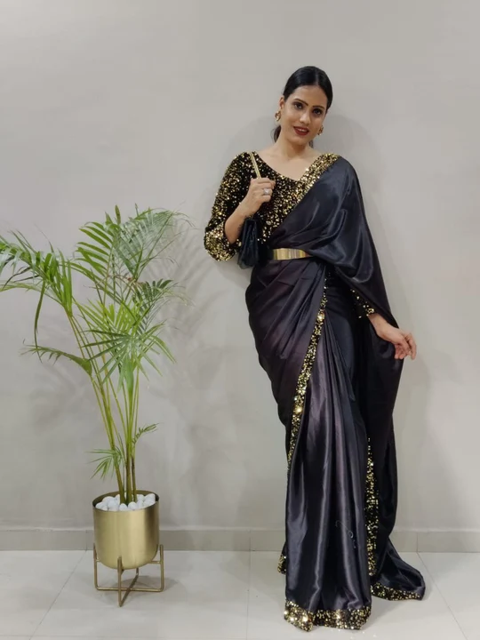 K0505    black saree with metal belt free  uploaded by GS Traders on 6/15/2023