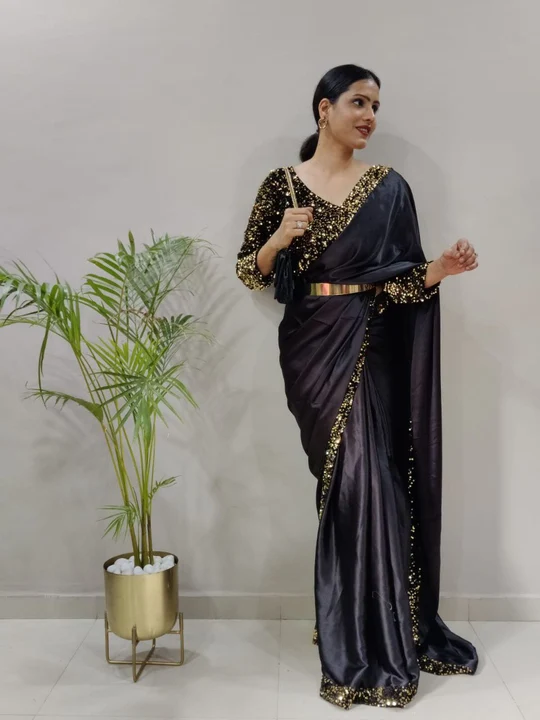 K0505    black saree with metal belt free  uploaded by GS Traders on 6/15/2023