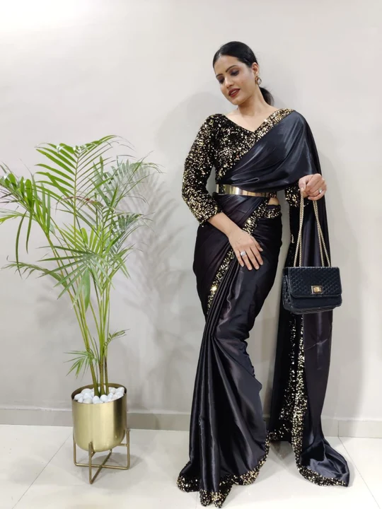 Find K0505 black saree with metal belt free by GS Traders near me
