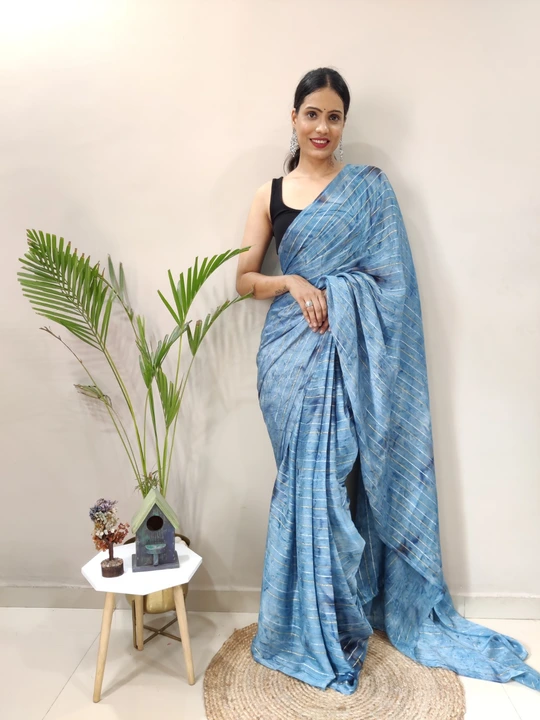 Premium quality nylon chiffon shibori print ready to wear saree  uploaded by Teeya Creation on 6/15/2023