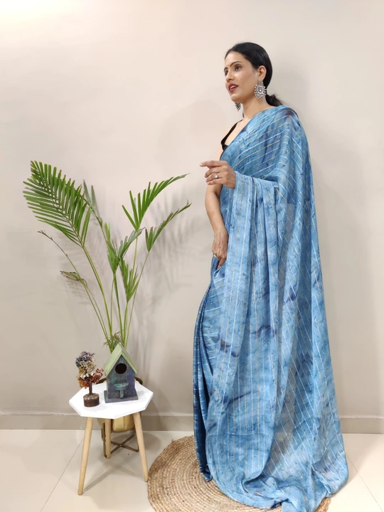 Premium quality nylon chiffon shibori print ready to wear saree  uploaded by Teeya Creation on 6/15/2023