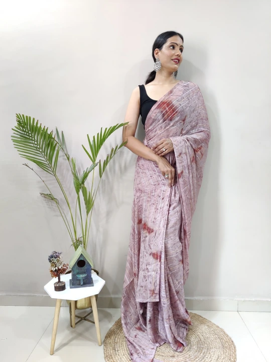 Premium quality nylon chiffon shibori print ready to wear saree uploaded by Teeya Creation on 6/15/2023