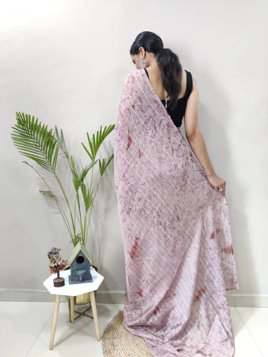 Premium quality nylon chiffon shibori print ready to wear saree uploaded by Teeya Creation on 6/15/2023
