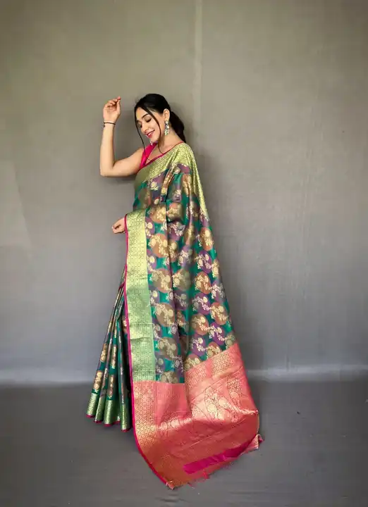 FIRST TIME EVER PURE TISSUE SILK SAREE WITH GOLD ZARI AND DARK MULTI-COLORED WEAVING COMBINATION  uploaded by Miss Lifestyle on 6/15/2023
