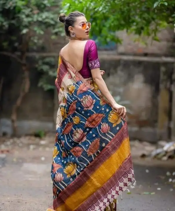 Kalamkari tussar saree uploaded by Patralekha Textile on 6/15/2023