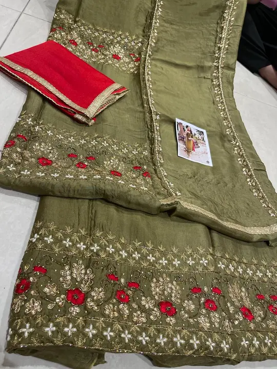 Post image All over tabby silk 
Full hand work 
Heavy sleeves 
Heavy salwar
Chinon dupatta 
Only fr...2195...$