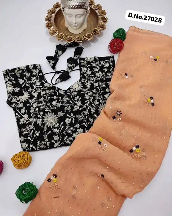 *🥻WE ARE LAUNCHING NEW SUPERHIT PITCH COLOR SEQUINS EMBROIDERED WORK SAREE WITH FULL WORK BLOUSE🥻* uploaded by Maa Arbuda saree on 6/16/2023