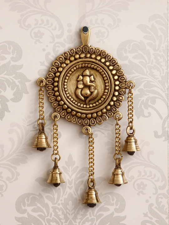 🙏🏻🙏🏻Golden Brass Decorative Lord Ganesha Wall Hanging with 5 Bells Showpiece
 uploaded by Home decor on 6/16/2023