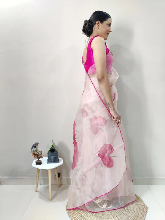 Designer hand print organza silk saree with beautiful lace border saree uploaded by Teeya Creation on 6/16/2023