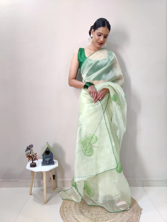 Designer hand print organza silk saree with beautiful lace border saree uploaded by Teeya Creation on 6/16/2023