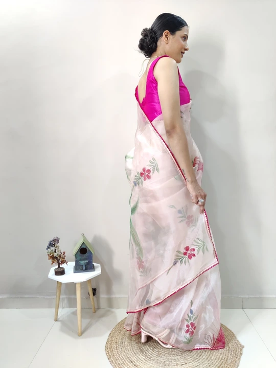 Beautiful hand print organza silk saree with lace border  uploaded by Teeya Creation on 6/16/2023