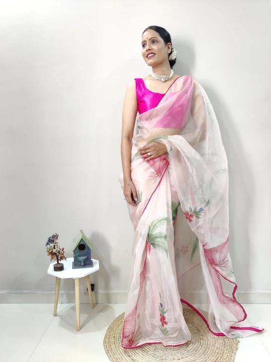 Beautiful hand print organza silk saree with lace border  uploaded by Teeya Creation on 6/16/2023