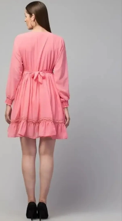 Knee length pink Georgette dress fo Girls uploaded by Craft Village on 6/16/2023