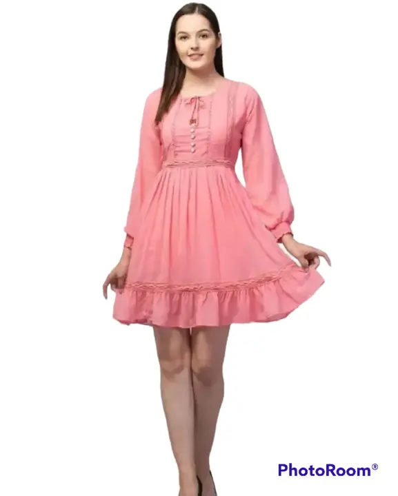 Knee length pink Georgette dress fo Girls uploaded by business on 6/16/2023