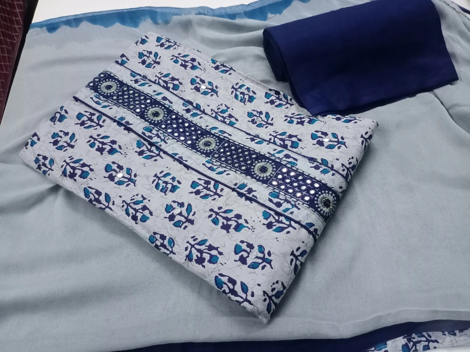 Beautifull Printed Cotton Suit with Chiffon Dupatta, Design Name Daisy uploaded by business on 6/16/2023