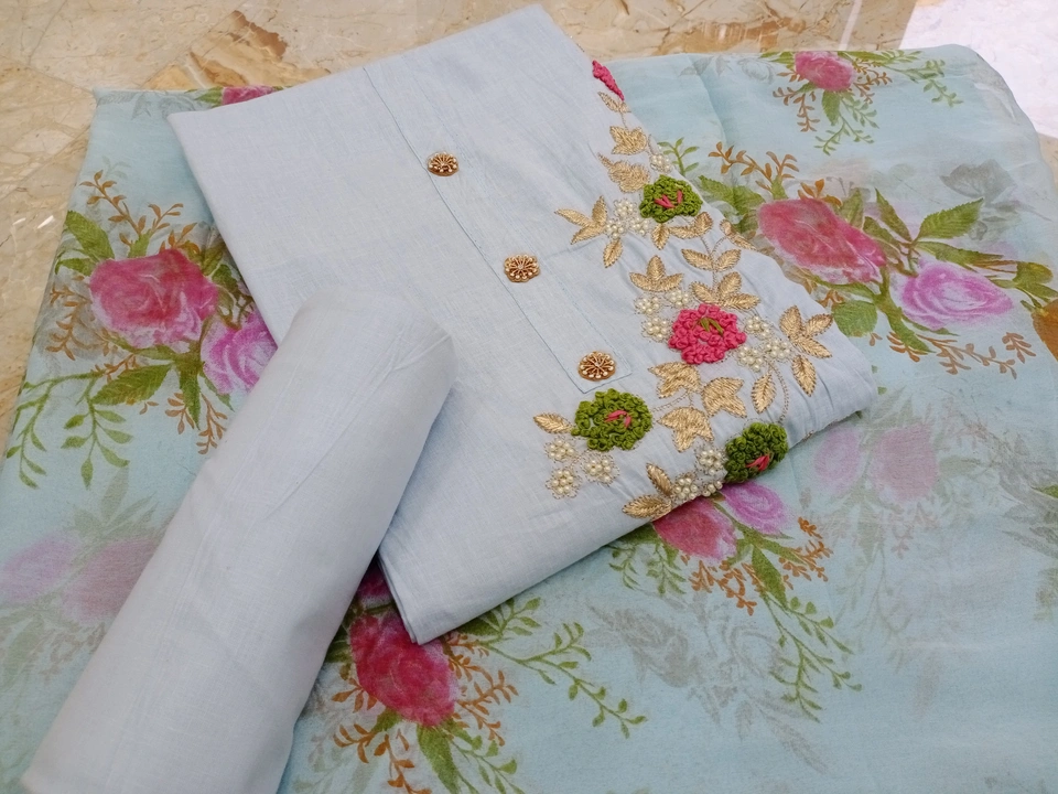 Women's Hand embroidery Cotton Suit Aarzoo Light Blue Color uploaded by Alka Fabrics on 6/16/2023