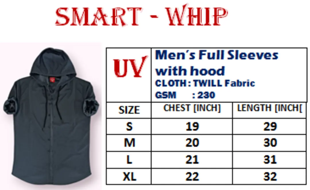 Men's hood full sleeve shirt. fabric: twill Lycra. GSM : 230. MOQ 40 pce  uploaded by Sunbird garments on 6/16/2023