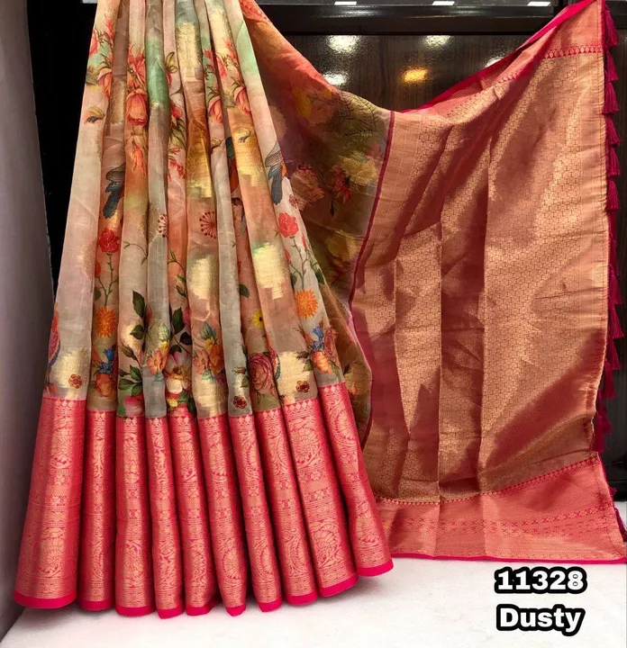 Post image SUPER HIT DESIGN BACK IN FULL STOCK

Price - 1580+$ ₹ *NO LESS* 

Design no - 11328
Catlog - Denim 

Fabric details - Tissue silk zari weaving with kalamkari digital print &amp; rich weaving pallu 
Blouse - Contrast weaving blouse

Cut - 6.30
Available in 5 colours 
Weight - 680 Grams

Premium quality 😍
Book your orders 📦

✅  ✅
🔚 We Take Gurantee Of Quality 🔚
