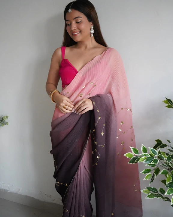 Peach shaded colored heavy georgette saree uploaded by Organza mall on 6/16/2023