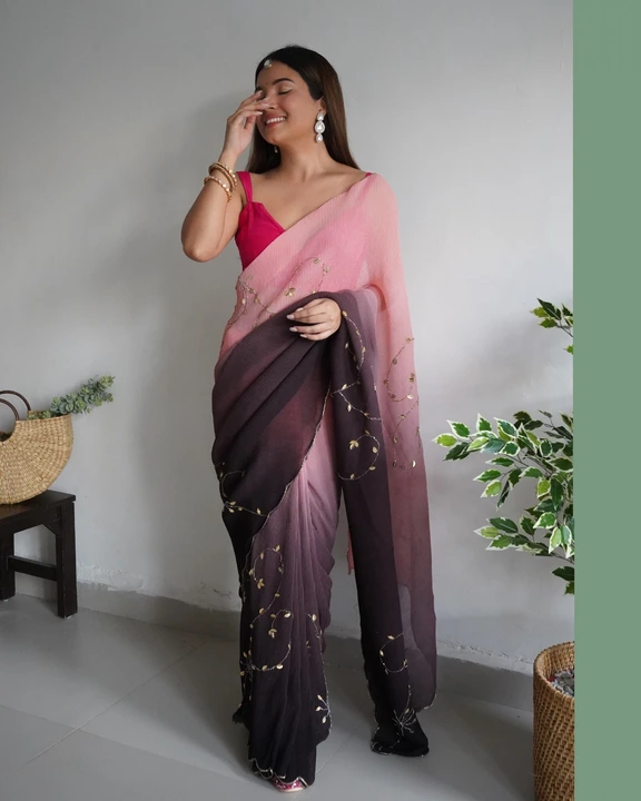 Peach shaded colored heavy georgette saree uploaded by Organza mall on 6/16/2023